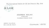 Andrew Soldo, Director, KLOK Yugoslav Radio Hour business card