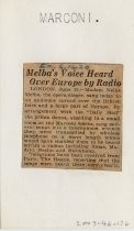 Melba's Voice Heard Over Europe by Radio