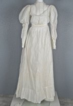 1890s white cotton gauze wedding dress