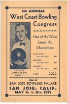 Third annual West Coast Bowling Congress, San Jose Bowling Palace, San Jose, California, May 1st to 13th, 1935