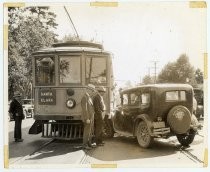 Trolley car accident with automobile