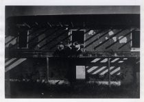 Three women on roof of Robles adobe