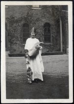 Student costume, part of "Columbia" tableau Two Women Standing Outdoors