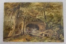 Untitled barn and forest scene