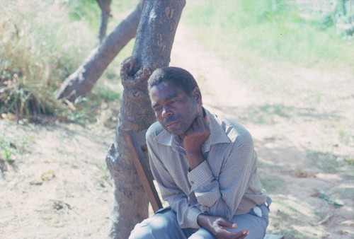 Storyteller Mr. Sinyangwe at Nsama village, Fisheries Houses