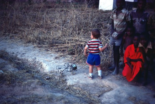 Children playing with wire car at Nsama village