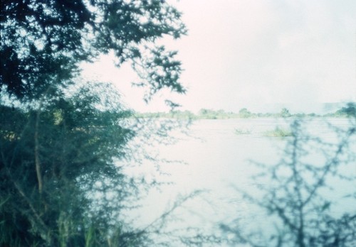 View of the Zambezi River, with the mists from Victoria Falls in the distance