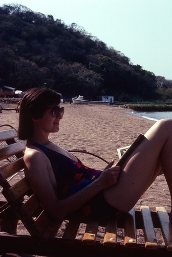 Donna Cancel, relaxing on Lake Tanganyika at Nkamba Bay resort