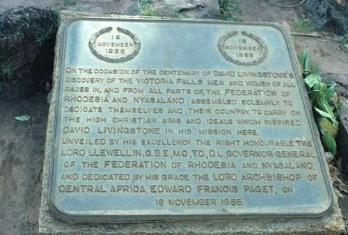 Marker honoring missionary-explorer David Livingstone in town of Livingstone