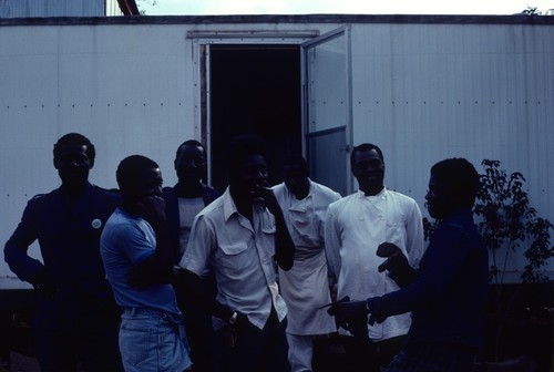 Members of Canadian-funded road-building crew at their base camp at Bulaya, Kaputa District