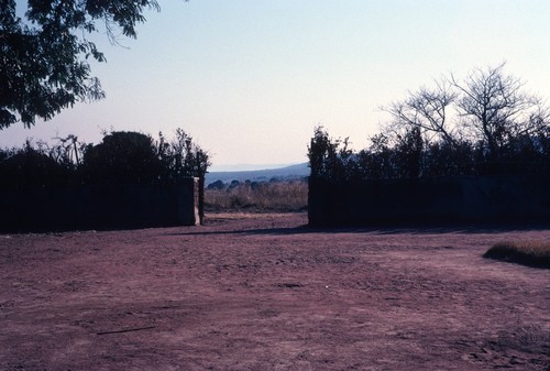 View from inside Chief Puta's compound/palace, Looking out towards the hills of Democratic Republic of the Congo