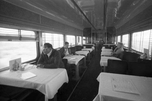 Dining car of train, Chihuahua, 1983