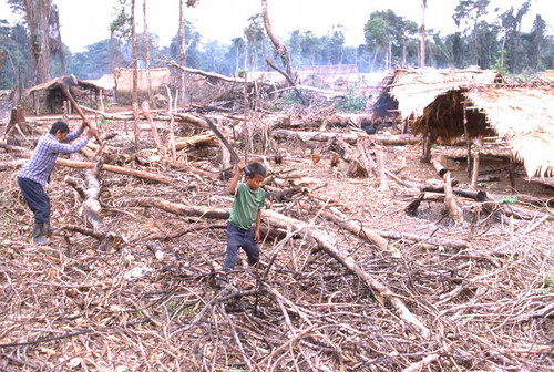 Guatemalan refugees at work, Chajul, ca. 1983