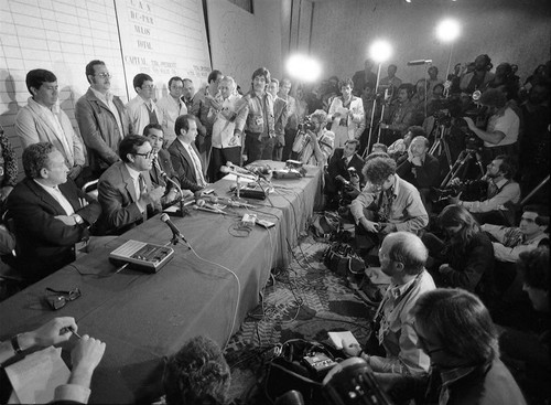 Post-election press conference, Guatemala, 1982