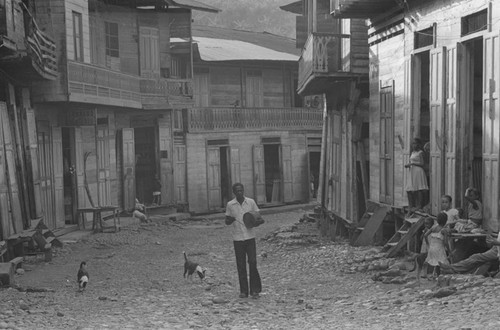 Street scene and a drummer, Barbacoas, Colombia, 1979