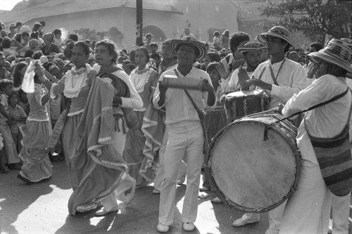 Musicians and dancers performing, Barranquilla, Colombia, 1977