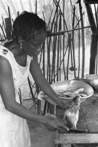 Woman cleaning fish, San Basilio de Palenque, 1975