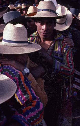 Mayan man waiting in line to vote, Guatemala, 1982
