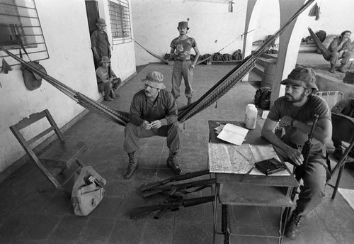 A group of soldiers at a barracks, Perquín, Morazán, 1983