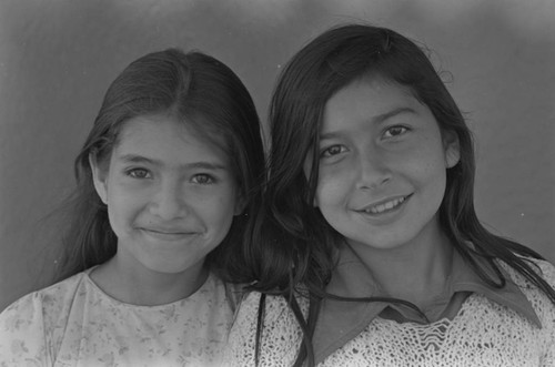 Portrait of two young girls, Tunjuelito, Colombia, 1977