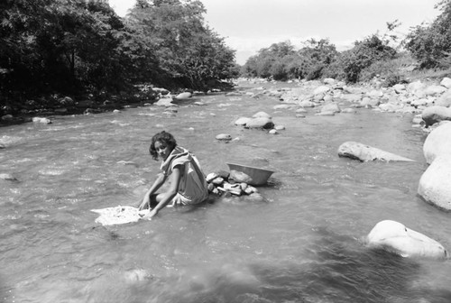 Woman washing in river, La Guajira, Colombia, 1976