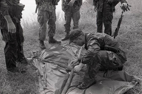 Survival school student makes a raft, Liberal, 1982