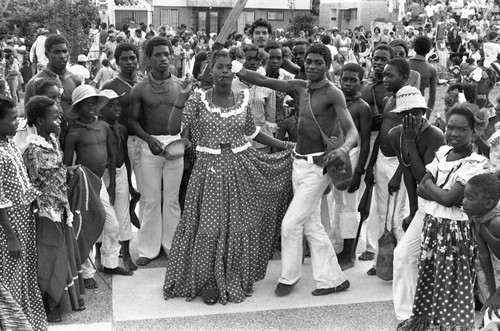 Son de Palenque dancers posing, Barranquilla, Colombia, 1977