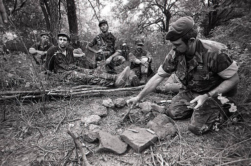 Survival school students make a campfire, Liberal, 1982