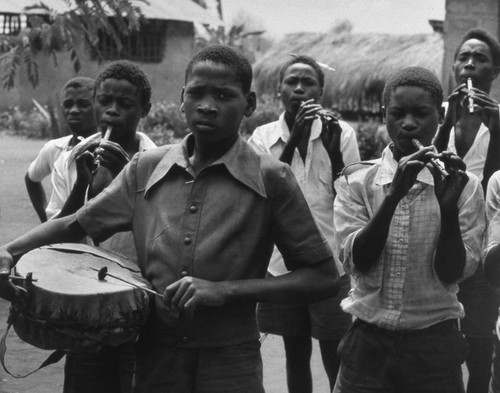 Boys playing music, Tanzania, 1979