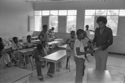 Teacher working with students, San Basilio del Palenque, ca. 1978