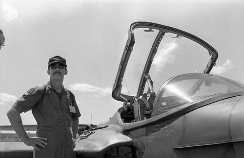 U.S. military pilot at Salvadoran air base, Ilopango, 1983