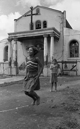 Refugee children jumping rope, Costa Rica, 1979