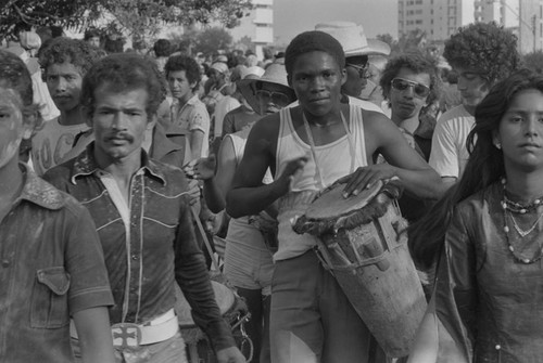 Musician parading at carnival, Barranquilla, ca. 1978