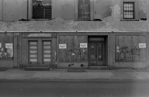 Building with boarded windows, Philadelphia, ca. 1980