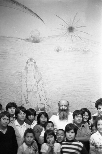 Man stands with children, Mexico City, 1982