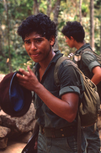 Soldier holding a hat, San Antonio de los Ranchos, Chalatenango, El Salvador, 1981