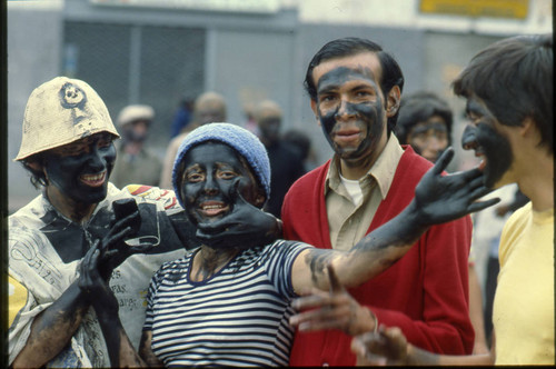 Painted faces at the Blacks and Whites Carnival, Nariño, Colombia, 1979