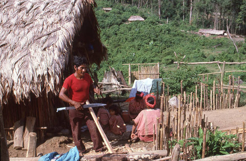 Guatemalan refugees works with a rasp, Ixcán, ca. 1983