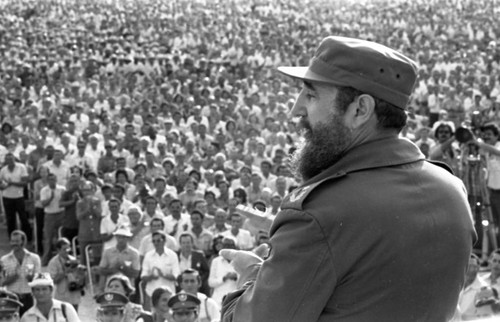 Fidel Castro gives a speech, Havana, 1980