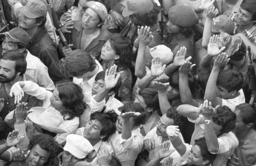 Aerial view of a mass rally, Managua, 1979