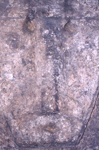 An incised face at hypogeum, Tierradentro, Coloombia, 1975