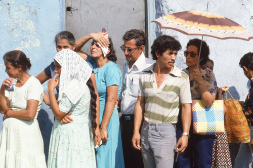 Crowd lining up at the polls to vote, Santa Tecla, El Salvador, 1982