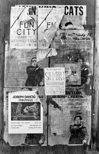 Flyers on a display board, Philadelphia, ca. 1980