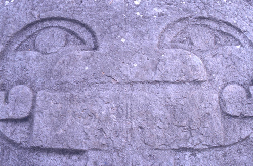 Carved stone slab, close-up, San Agustín, Colombia, 1975