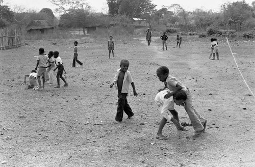 Boys playing in a dirt field, San Basilio de Palenque, 1977