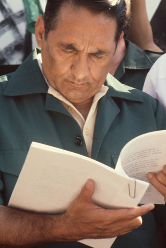 José Napoleón Duarte reading notes, San Salvador, El Salvador, 1982