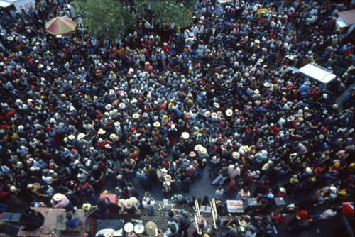 Large crowd at the Blacks and Whites Carnival, Nariño, Colombia, 1979