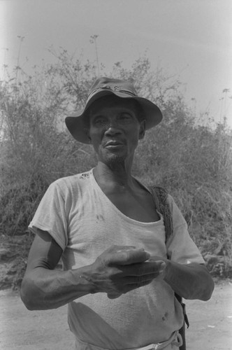 Close-up portrait of a man standing in the street, San Basilio de Palenque, ca. 1978