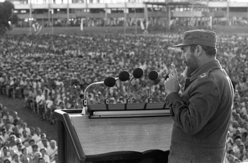 Fidel Castro gives a speech, Havana, 1980