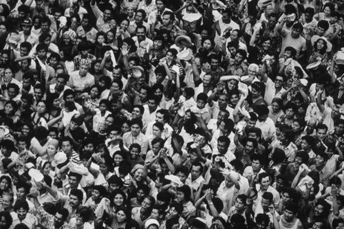 Aerial view of a mass rally, Managua, 1979